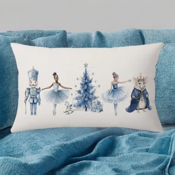 Blue Christmas Pillow Cover Holiday Nutcracker Decor Soft Accent Lumbar Case 20" - Picture 5 of 13